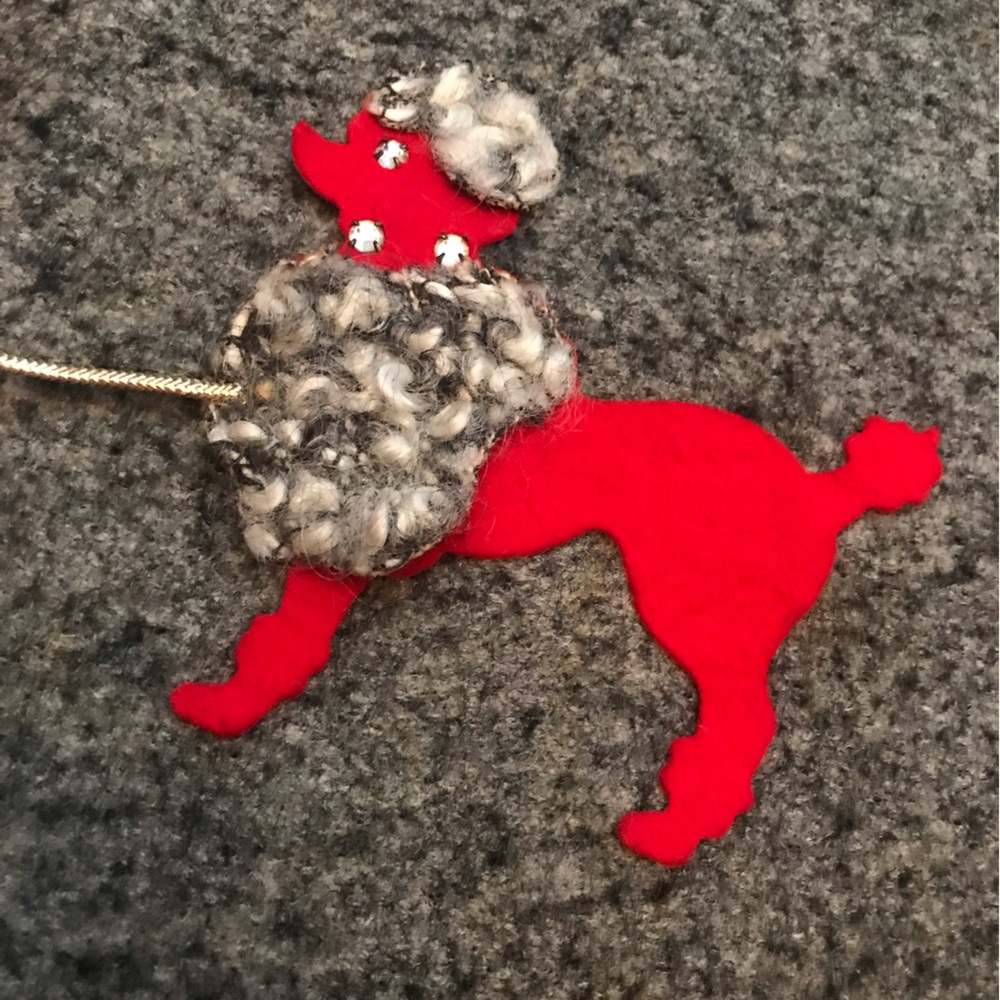 Vintage 1950s Poodle Skirt Gray & Red Felt Wool Rhinestones Chain 24 Waist AS IS - Picture 3 of 9
